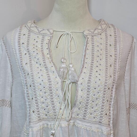 Free People The Wild Life Embroidered Top Medium Ivory Boho Chic Neutral - Picture 3 of 9